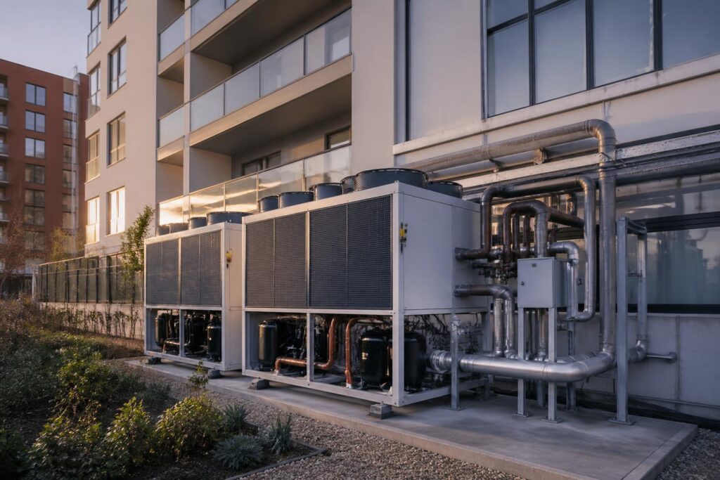 découvrez comment la pompe à chaleur collective constitue une solution économique et écologique pour le chauffage des immeubles, alliant performance et respect de l'environnement.